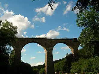 Die ca. 40 m hohe Eulenbachbrücke, im Volksmund „Saubrücke“