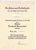 Verleihungsurkunde für das silberne Treudienst-Ehrenzeichen