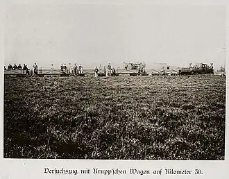 Versuchszug mit Krupp-Wagen auf Kilometer 30