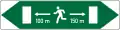 Fluchtwegkennzeichen mit Richtungs- und Entfernungsangabe des nächstgelegenen Notausgangs