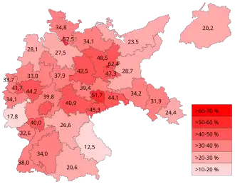 Ergebnisse des Volksentscheids (Zustimmung in Prozent der Wahlberechtigten): ﻿>60–70 % ﻿>50–60 % ﻿>40–50 % ﻿>30–40 % ﻿>20–30 % ﻿>10–20 %