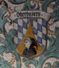 Deckenmalerei in der Volkshochschule Fürth mit Wappen vom Kreis Oberbayern, Oberbayern als Oberbaÿern geschrieben