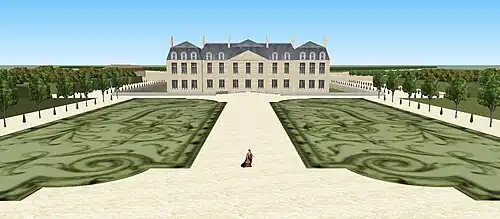 Blick auf das Louvois-Parterre von der Spitze der Grotte aus (Rekonstruktion)