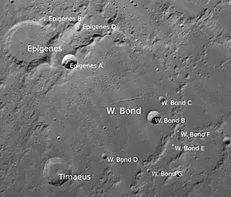 W. Bond mit Nebenkratern (Norden oben; LROC-WAC)