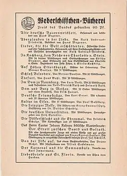 Verlagswerbung links: Nr. 6291 für mehrere Titel der „Weberschiffchen-Bücherei“; rechts: „Dom und Burg Meißen“ (WB 33), beide ca. 1938