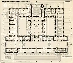 Blunck: Entwurf für das Kaiser-Wilhelm-Volkshaus, Grundriss des Erdgeschosses (1917)