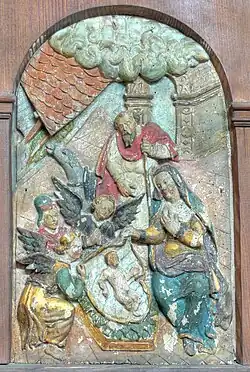 Renaissancekanzel: Geburt Christi (Relief am Kanzelkorb)