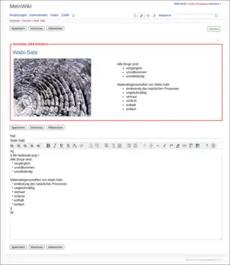 Screenshot: WackoWiki R6.0 Seite bearbeiten [Seitenvorschau]