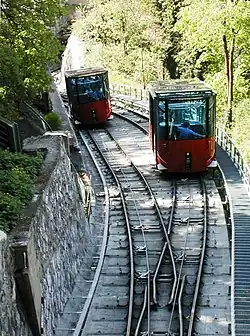 Obere Abtsche Weiche in der Ausweichstelle der Grazer Schloßbergbahn (Österreich)