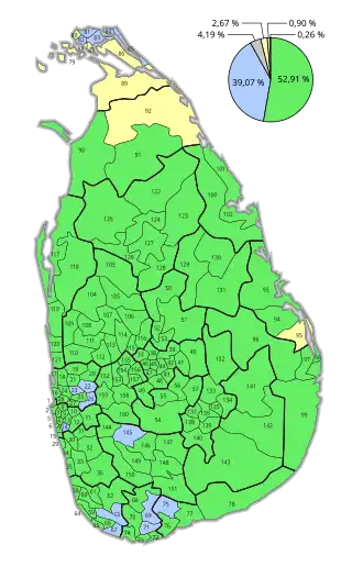 Mehrheiten in den 160 Stimmbezirken: ﻿Jayawardene (UNP) ﻿Kobbekaduwa (SLFP) ﻿Ponnambalam (ACTC)
