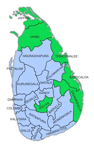 Mehrheiten nach den 22 Wahlkreisen (weitgehend identisch mit den Distrikten von Sri Lanka): ﻿Mehrheit für Mahinda Rajapaksa ﻿Mehrheit für Sarath Fonseka