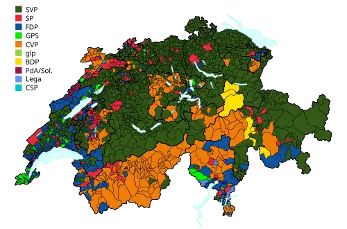 Stärkste Partei je Gemeinde (Par­la­ments­wahl 2019)