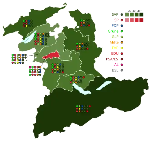 Stärkste Partei nach Wahlkreisen und Sitzverteilung