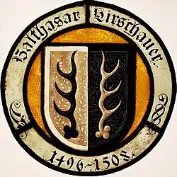 Wappenscheibe zu Hirschauer, vormals im Pfarrhaus der Berchtesgadener Stiftskirche