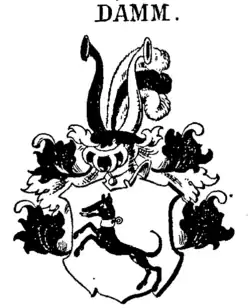 Wappen derer von Damm bei Siebmacher (mit drei Straußenfedern auf dem Helm)