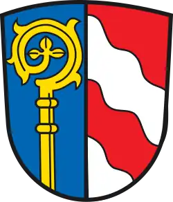 Wappen der Gemeinde Eching am Ammersee, mit der dreifachen Wellenschrägteilung der Greif auf Greifenberg