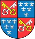 Wappen des „Landes Berchtesgaden“ ab 17. Jahrhundert bis 1803, dem die Fürstpröpste jeweils ihr Wappen als Mittelschild anfügten.