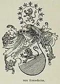 Wappen der Herren von Koensheim, mittig geteilt mit schreitendem Löwen