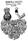 Wappen der schwedischen Freiherren von „Horn af Rantzin“ (1701) – ausgestorben 1719