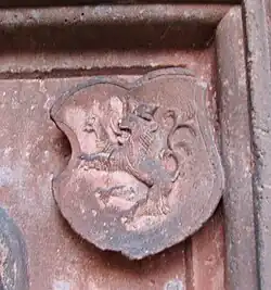 Wappen der Herren von Oberstein, vom Grabmal der Äbtissin Barbara von Heppenheim genannt vom Saal († 1567), Kloster Rosenthal (Pfalz)