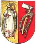 Der heilige Nikolaus mit den Zeichen der Flößer und Schiffer im Wappen des ehemaligen Dorfes Reinhausen