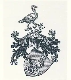 Wappen von Albert und Heinrich Varrentrapp, 1908 Auf der Spitze des Helms wiederholt das Helmkleinod das Wappenbild.