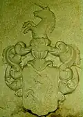 Wappen auf dem Epitaph der Anna Barbara von Gravenreuth (1646–1699), geborene von Sparneck, mit Standort in Reuth