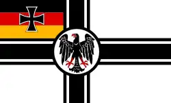 Angenommene, aber nicht verwendete Reichskriegsflagge von 1919 mit gesetzlich noch nicht festgelegtem Reichsadler nach einem Entwurf von Emil Doepler[14]