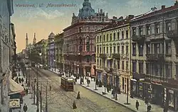 Postkarte (1912): Kreuzung von Marszałkowska/Piękna, Blick Richtung Süden