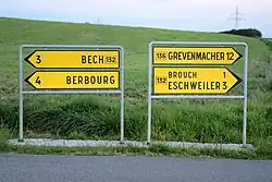 Wegweiser mit Angabe der Nummer, aber ohne CR-Kürzel