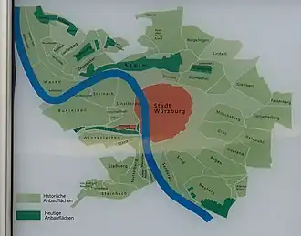 Würzburg mit historischen und heutigen Weinlagen