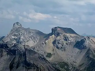 Holzgauer Wetterspitze (links) und Feuerspitze (rechts) von Südwesten