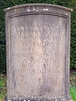Wilhelm Altwegg-Pestalozzi (1883–1971) Altphilologe, Germanist, Pädagoge, J.P.Hebel Biograph, Präsident der Hebel-Stiftung, Familiengrab auf dem Friedhof Hörnli, Riehen, Basel-Stadt
