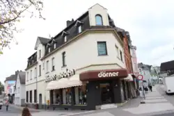 Ansicht des Gebäudes Wilhelmstraße 56 an der Gabelung Quengelstraße/Wilhelmstraße