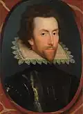 Grey Brydges, 5th Baron Chandos, um 1615, mit einem Piccadill aus Spitze