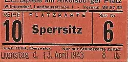 Eintrittskarte vom April 1943
