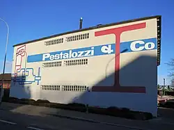 Werbegrafik von Max Bill, 1930, an der Lagerhalle der Pestalozzi AG