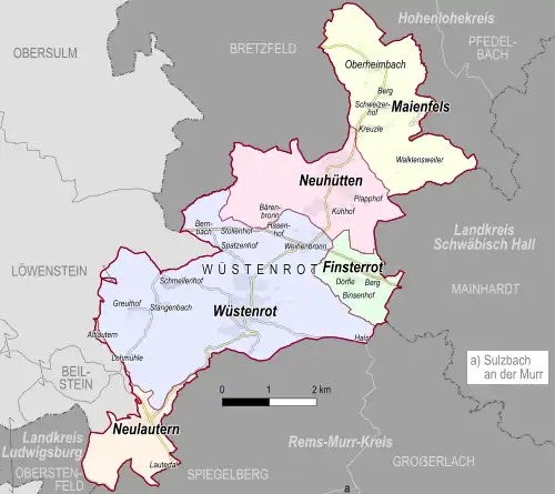 Grafik mit den Ortschaften und Ortsteilen der Gemeinde Wüstenrot