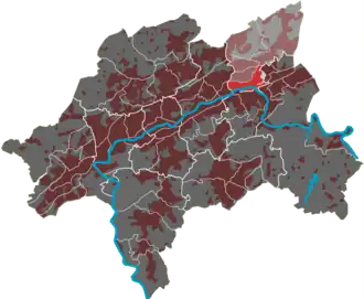 Lage des Quartiers Oberbarmen-Schwarzbach im Stadtbezirk Oberbarmen