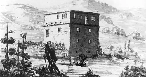 Pinselzeichnung der Yburg von 1840