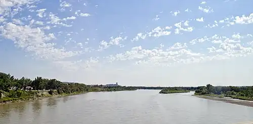 Blick von der Interstate 90 auf den Yellowstone River bei Glendive, Montana