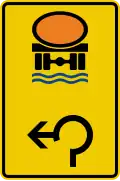 Zeichen 442-16 Vorwegweiser für Fahrzeuge mit wasser­gefährdender Ladung, im Kreisverkehr links