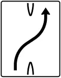 Zeichen 501-20 Überleitungstafel – ohne Gegenverkehr – einstreifig nach rechts