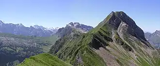 Nordwand des Zindlenspitz, gesehen aus Osten vom Aufstieg zum Rossalpelispitz