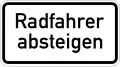 Zusatzzeichen 1012-32 Radfahrer absteigen
