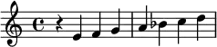  \relative c' { r e f g a bes c d } 