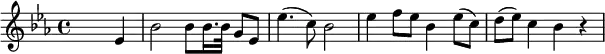 {\key es \major \time 4/4 \skip2. es'4 bes'2 bes'8 bes'16. bes'32 g'8 es' es''4.( c''8) bes'2 es''4 f''8 es'' bes'4 es''8( c'') d''( es'') c''4 bes' r4}
