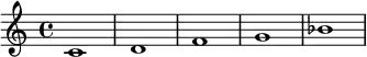 \new Staff { \relative c' {c1 d f g bes} }