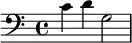 {\set Staff.midiInstrument = #"Glockenspiel" \clef bass \time 4/4 c'4 d' g2}