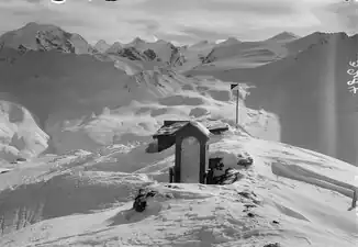 Verlassener Grenzposten am Umbrailpass (Grenze zwischen Italien und der Schweiz) zur Zeit des Ersten Weltkriegs